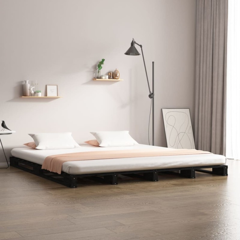 Lit de palette sans matelas noir 120x200 cm bois massif 