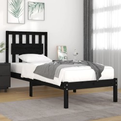 Cadre de lit sans matelas noir bois massif 