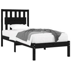 Cadre de lit sans matelas noir bois massif 