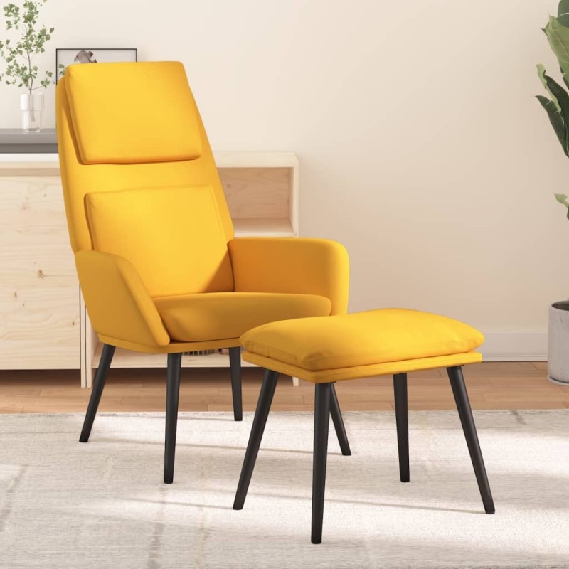 Chaise de détente et repose-pied Jaune moutarde Tissu 