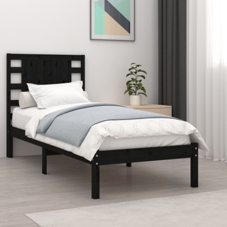 Cadre de lit sans matelas noir 75x190 cm bois massif 