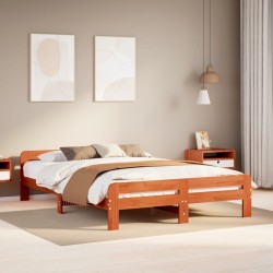 Cadre de lit sans matelas cire marron 140x190cm bois pin massif 