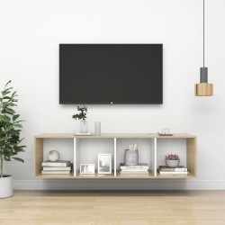 Meuble TV mural Blanc et chêne sonoma Bois d’ingénierie 