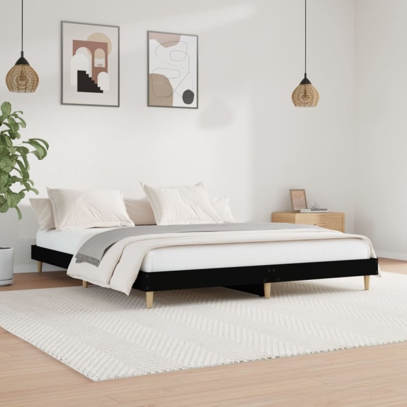 Cadre de lit sans matelas noir 150x200 cm bois d'ingénierie Cadre de lit sans matelas noir 150x200 cm bois d'ingénierie