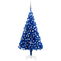 Arbre de Noël artificiel pré-éclairé et boules bleu 180 cm PVC 