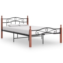 Cadre de lit sans matelas noir métal bois chêne 120x200 cm 