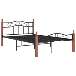 Cadre de lit sans matelas noir métal bois chêne 120x200 cm 