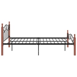 Cadre de lit sans matelas noir métal bois chêne 120x200 cm 