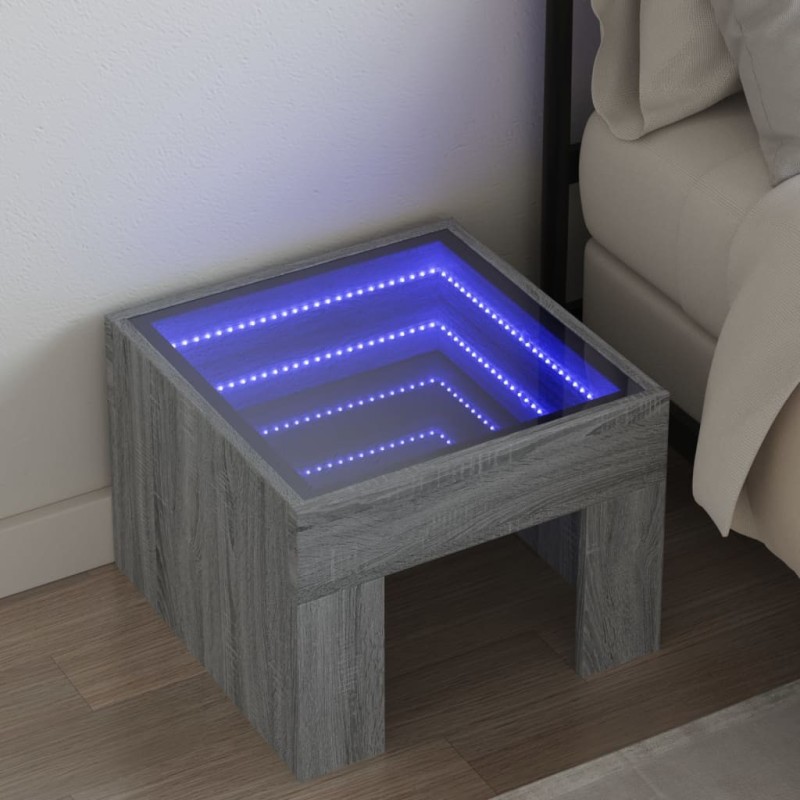 Table de chevet avec LED infini sonoma gris 40x40x30 cm 