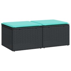 Salon de jardin avec coussins 2 pcs noir résine tressée acacia 