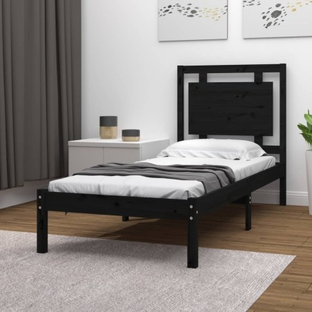 Cadre de lit sans matelas noir 75x190 cm bois massif 
