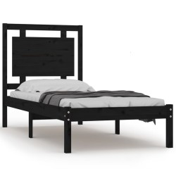 Cadre de lit sans matelas noir 75x190 cm bois massif 