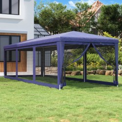 Tente de fête avec 8 parois latérales en maille Bleu 3x9 m PEHD 