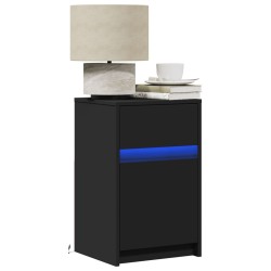 Armoire de chevet avec lumières LED noir bois d'ingénierie 
