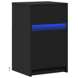 Armoire de chevet avec lumières LED noir bois d'ingénierie 