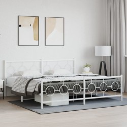 Cadre de lit métal sans matelas et pied de lit blanc 200x200 cm 