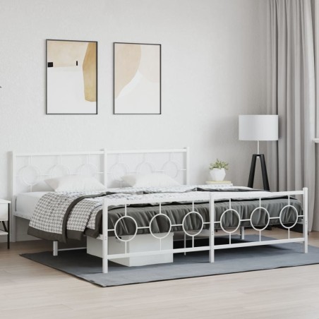 Cadre de lit métal sans matelas et pied de lit blanc 200x200 cm 