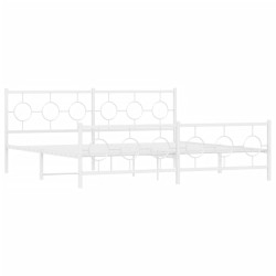 Cadre de lit métal sans matelas et pied de lit blanc 200x200 cm 