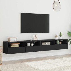 Meubles TV muraux 2 pcs noir 100x30x30 cm bois d'ingénierie 