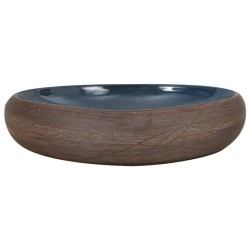 Vasque à poser marron et bleu ovale 59x40x15 cm céramique 
