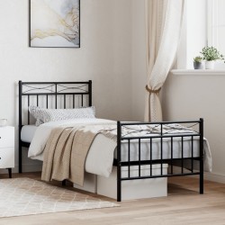 Cadre de lit métal sans matelas avec pied de lit noir 75x190 cm 