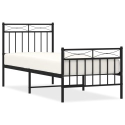 Cadre de lit métal sans matelas avec pied de lit noir 75x190 cm 