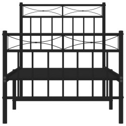 Cadre de lit métal sans matelas avec pied de lit noir 75x190 cm 