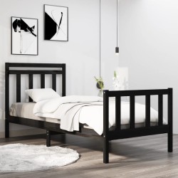 Cadre de lit sans matelas noir 75x190 cm bois massif 