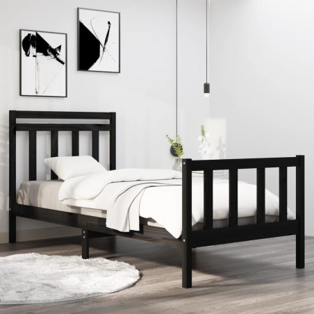 Cadre de lit sans matelas noir 75x190 cm bois massif 