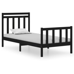 Cadre de lit sans matelas noir 75x190 cm bois massif 