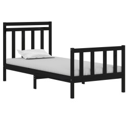 Cadre de lit sans matelas noir 75x190 cm bois massif 