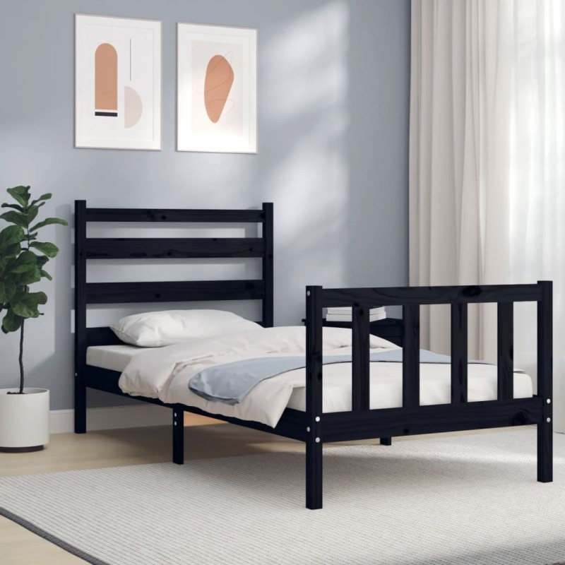 Cadre de lit sans matelas noir bois de pin massif 