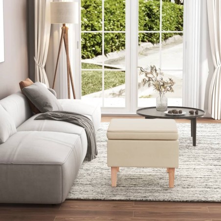 Tabouret avec pieds en bois Crème Tissu 