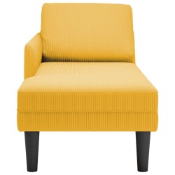 Chaise longue avec coussin jaune clair tissu en velours côtelé 