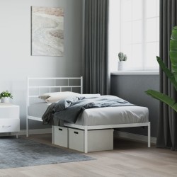 Cadre de lit métal sans matelas et tête de lit blanc 107x203 cm 