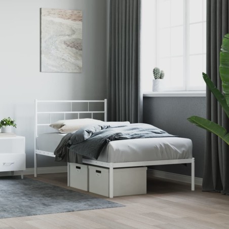 Cadre de lit métal sans matelas et tête de lit blanc 107x203 cm 