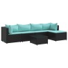 Salon de jardin 6 pcs avec coussins Noir Résine tressée 