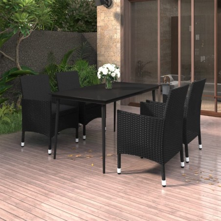 Ensemble à manger de jardin coussins 5 pcs Résine tressée Verre 