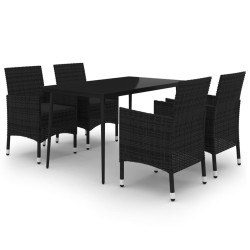 Ensemble à manger de jardin coussins 5 pcs Résine tressée Verre 