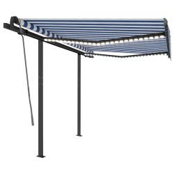 Auvent manuel rétractable avec LED 3,5x2,5 m Bleu et blanc 