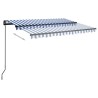 Auvent manuel rétractable avec LED 3,5x2,5 m Bleu et blanc 