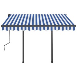 Auvent manuel rétractable avec LED 3,5x2,5 m Bleu et blanc 