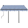 Auvent manuel rétractable avec LED 3,5x2,5 m Bleu et blanc 