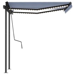 Auvent manuel rétractable avec LED 3,5x2,5 m Bleu et blanc 