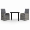 Ensemble à manger de jardin avec coussins 3 pcs Gris 