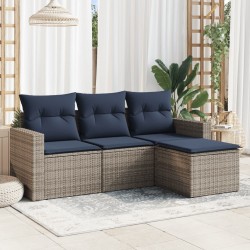 Salon de jardin 4 pcs avec coussins gris résine tressée 