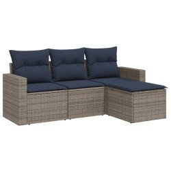 Salon de jardin 4 pcs avec coussins gris résine tressée 
