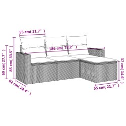 Salon de jardin 4 pcs avec coussins gris résine tressée 