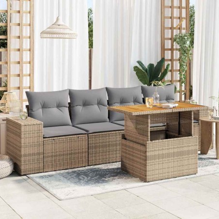 Salon de jardin avec coussins 5 pcs beige résine tressée 