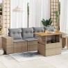 Salon de jardin avec coussins 5 pcs beige résine tressée 